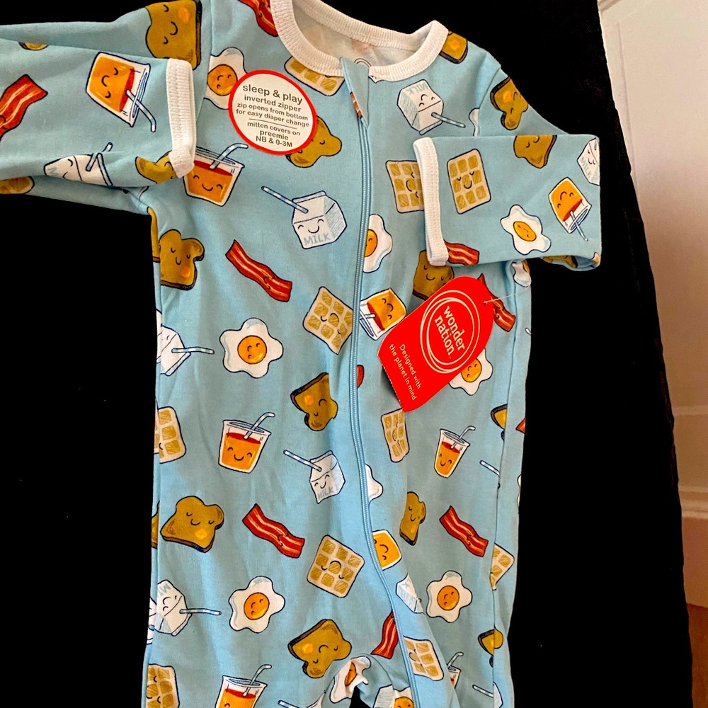 WHATS COOKING! NWT WONDER NATION UNISEX 3-6M FOOTED BREAKFAST PAJAMAS!